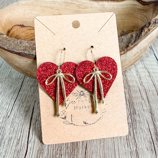 Love Always Glitter Bow Heart Earrings