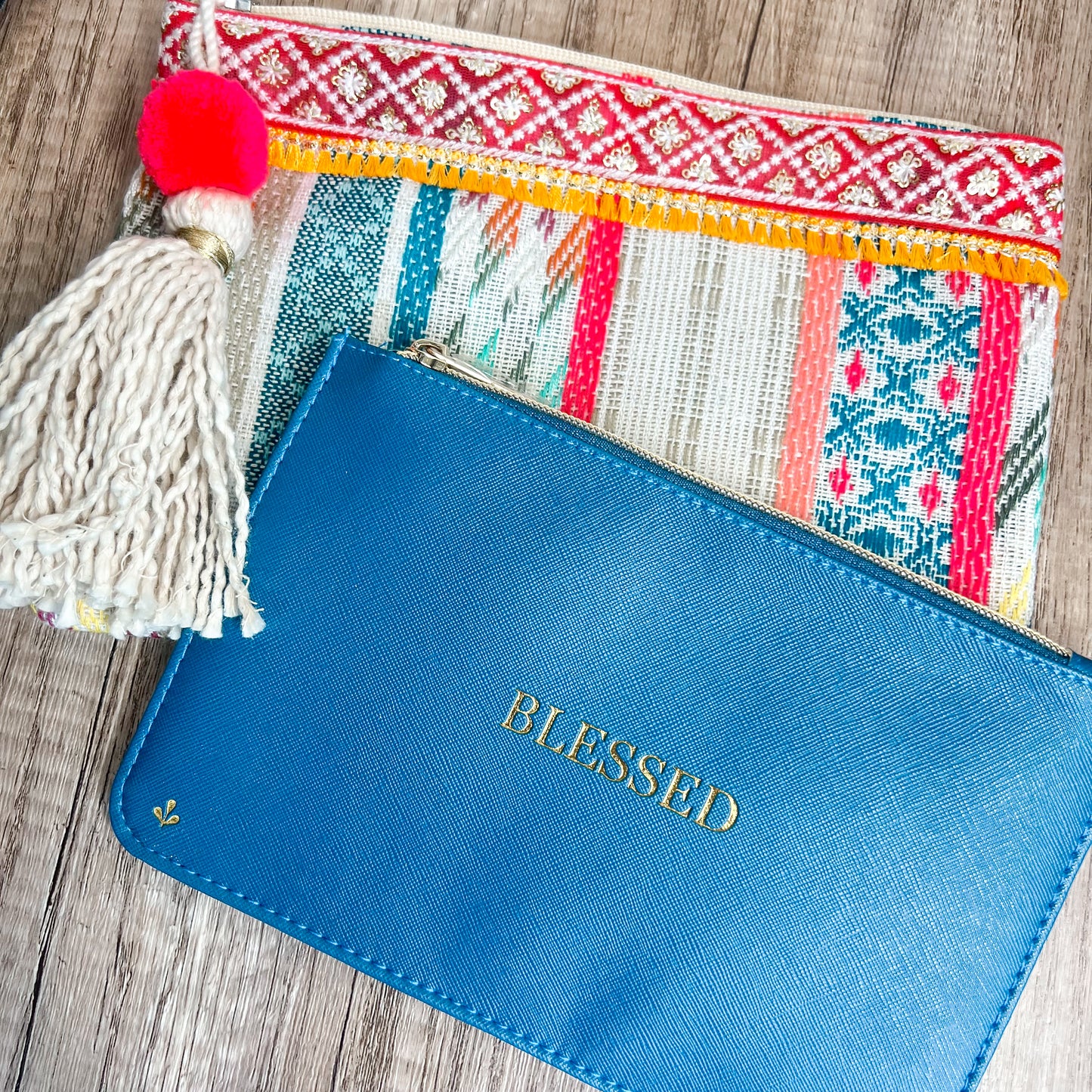 Teal Blessed Zipper Pouch