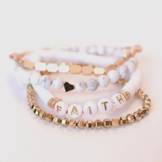 White Faith Stacked Bracelet Set