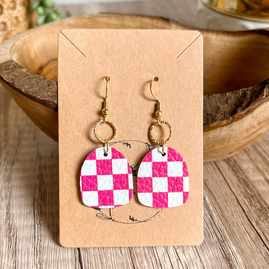 Hot Pink Checkerboard Earrings