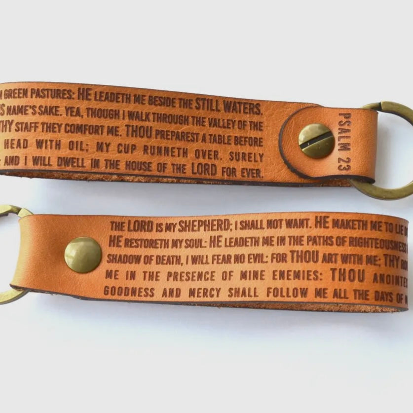 The Lord is My Shepherd - 23rd Psalm Leather Keychain