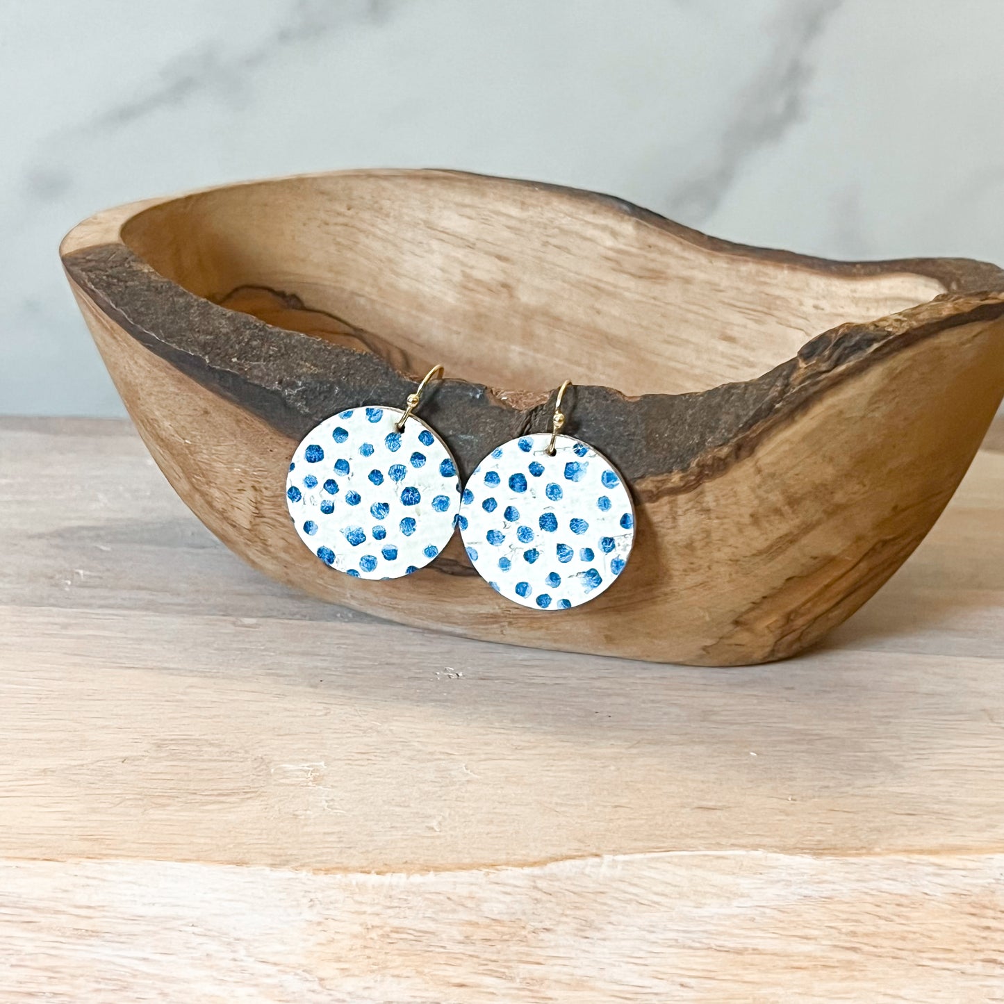 Brittney Blue Polka Dot Round Earrings