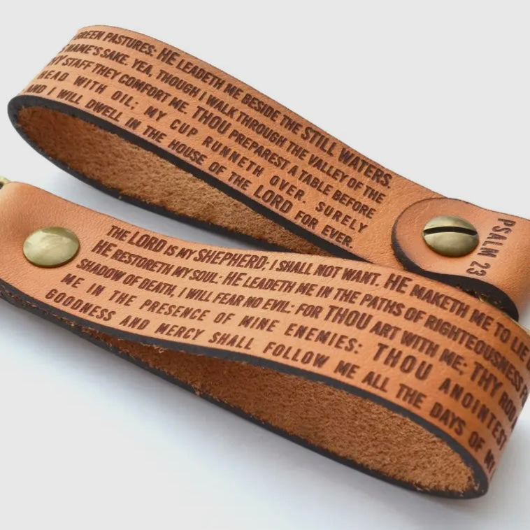 The Lord is My Shepherd - 23rd Psalm Leather Keychain