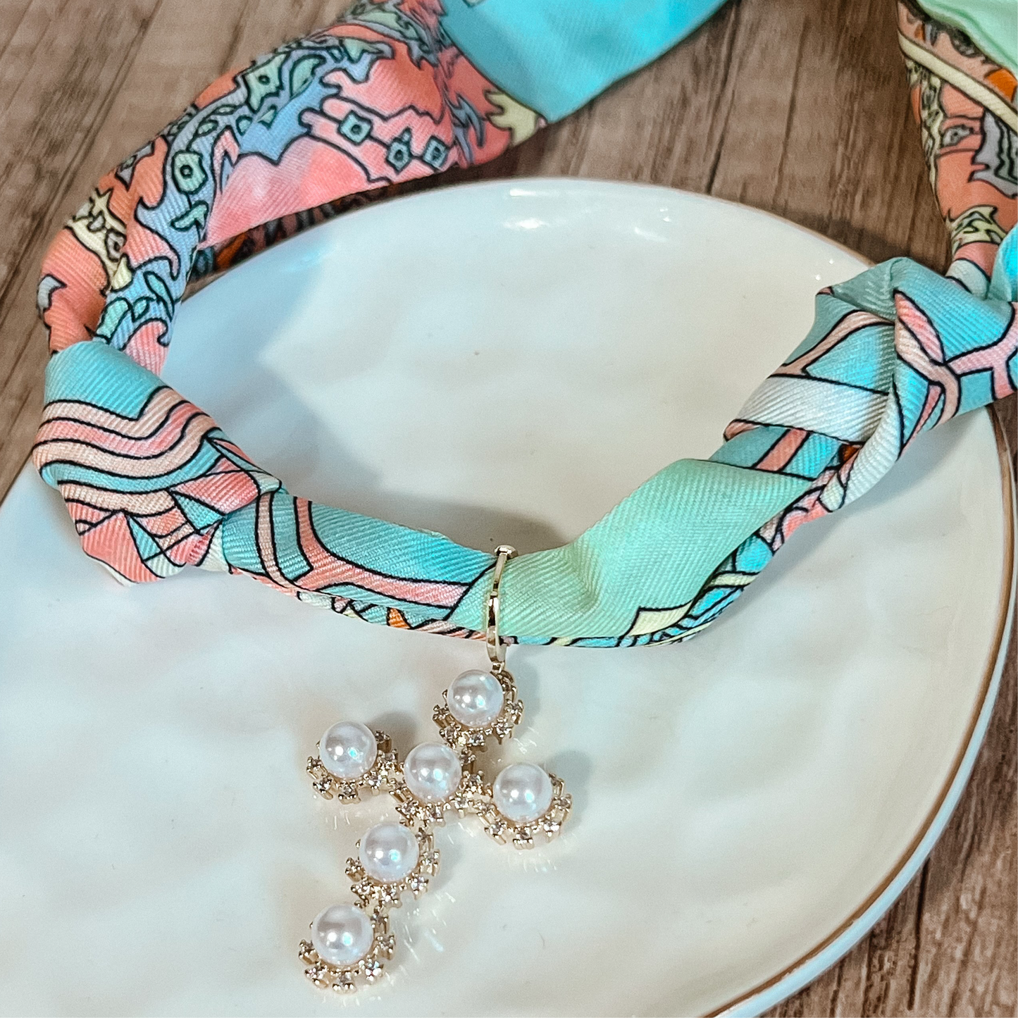 Pearl Cross Scarf Necklace