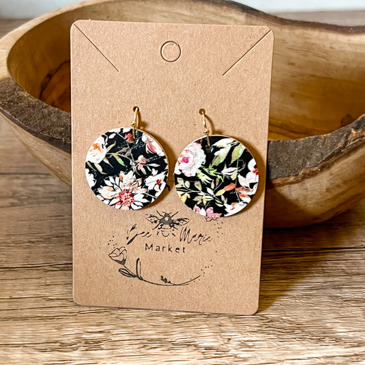 Black Floral Round Earrings