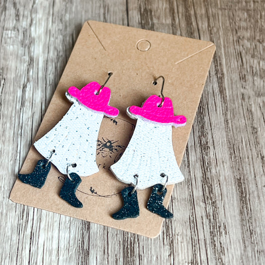 Glitter Cowgirl Ghost Earrings