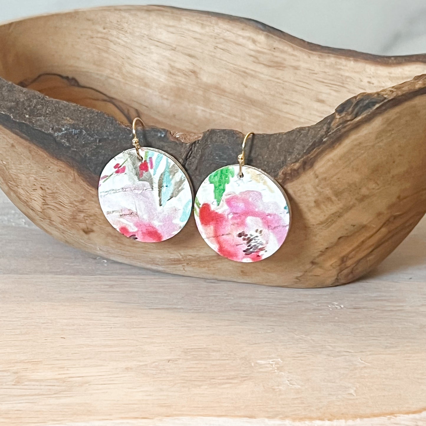 Watercolor Floral Round Earrings