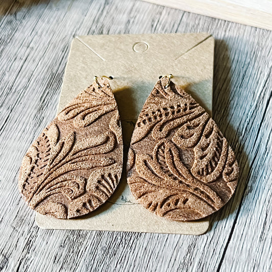 Chocolate Leather & Lace Teardrop Earrings