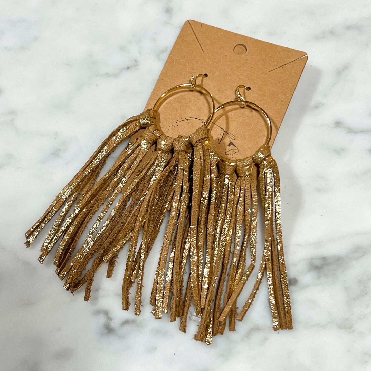 Golden Fringe Leather Hoops