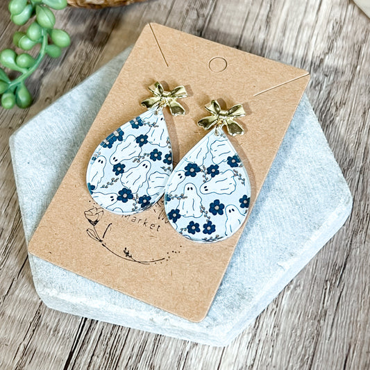 Ghost & Blooms Bow Stud Earrings