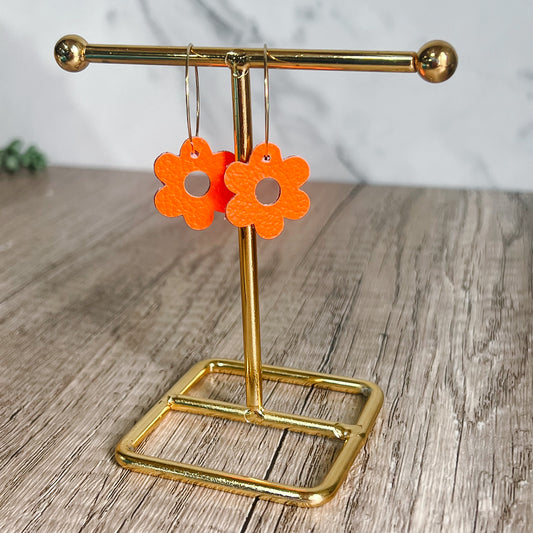 Neon Orange Flower Hoops