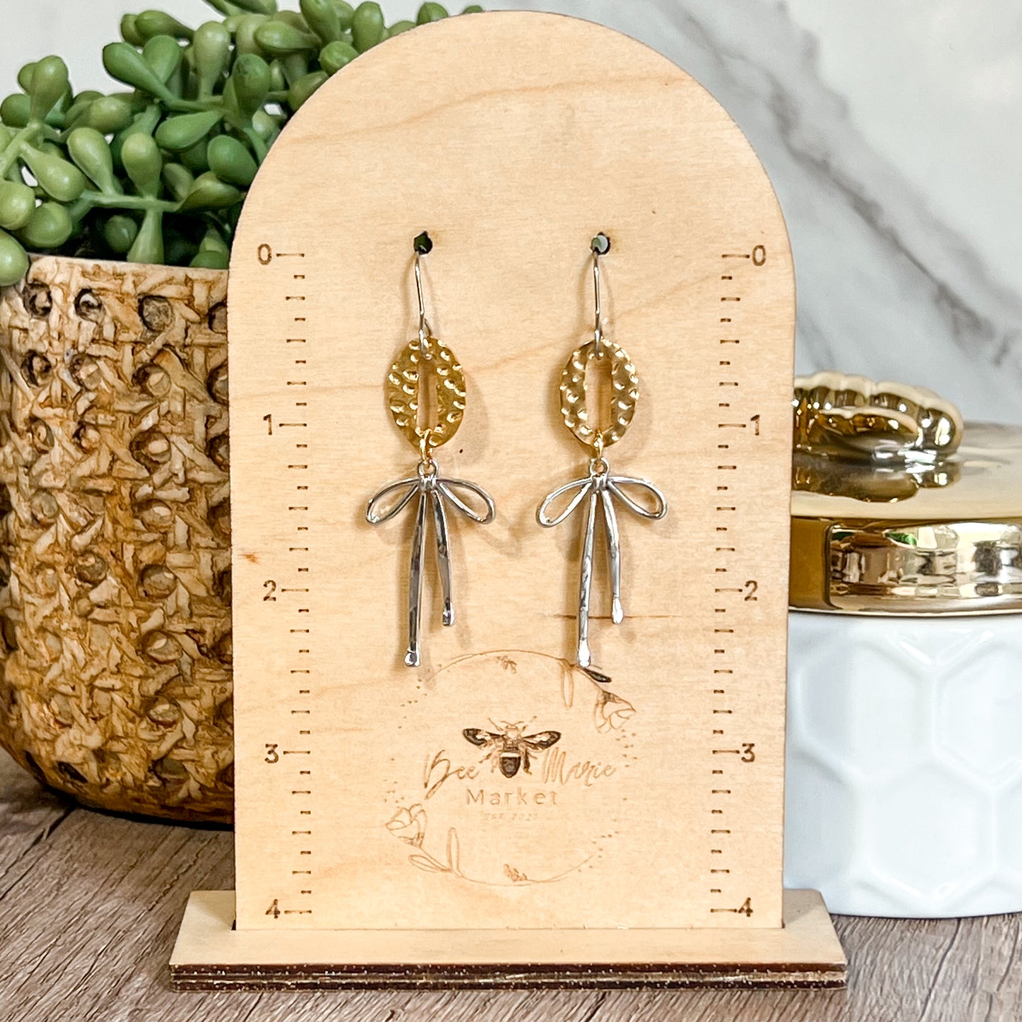 Dana Silver & Gold Bow Hoop Earrings