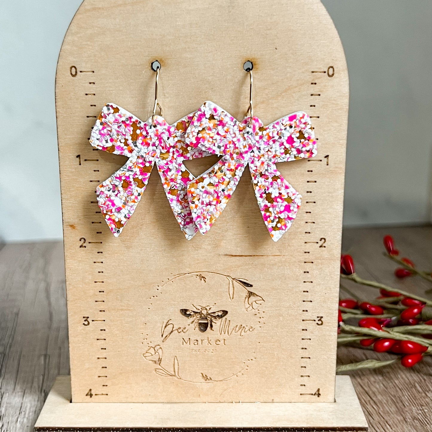 Cotton Candy Glitter Bow Genuine Leather Earrings