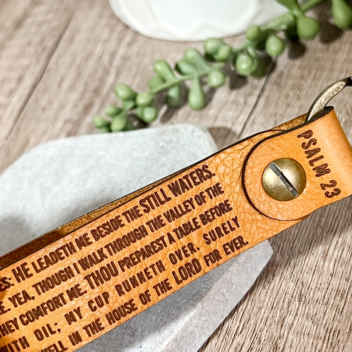 The Lord is My Shepherd - 23rd Psalm Leather Keychain