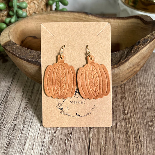 Embossed Leather Pumpkin Earrings
