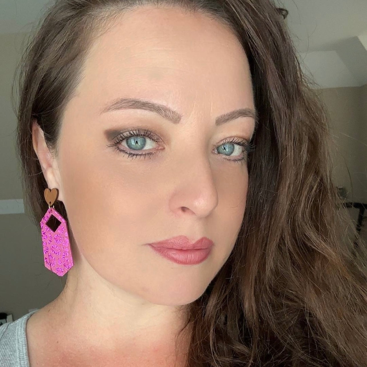 Johanna Pink Shimmer Leopard Heart Fringe Earrings