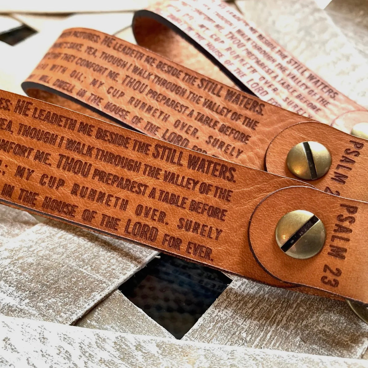 The Lord is My Shepherd - 23rd Psalm Leather Keychain