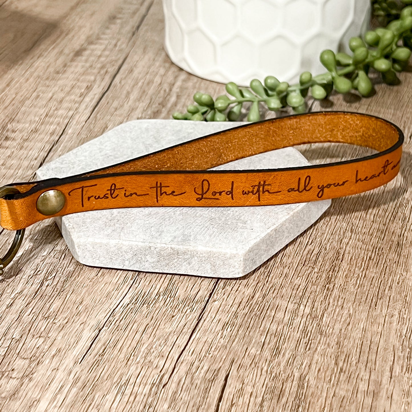 Trust in the Lord - Proverbs 3:5 Leather Wristlet Keychain