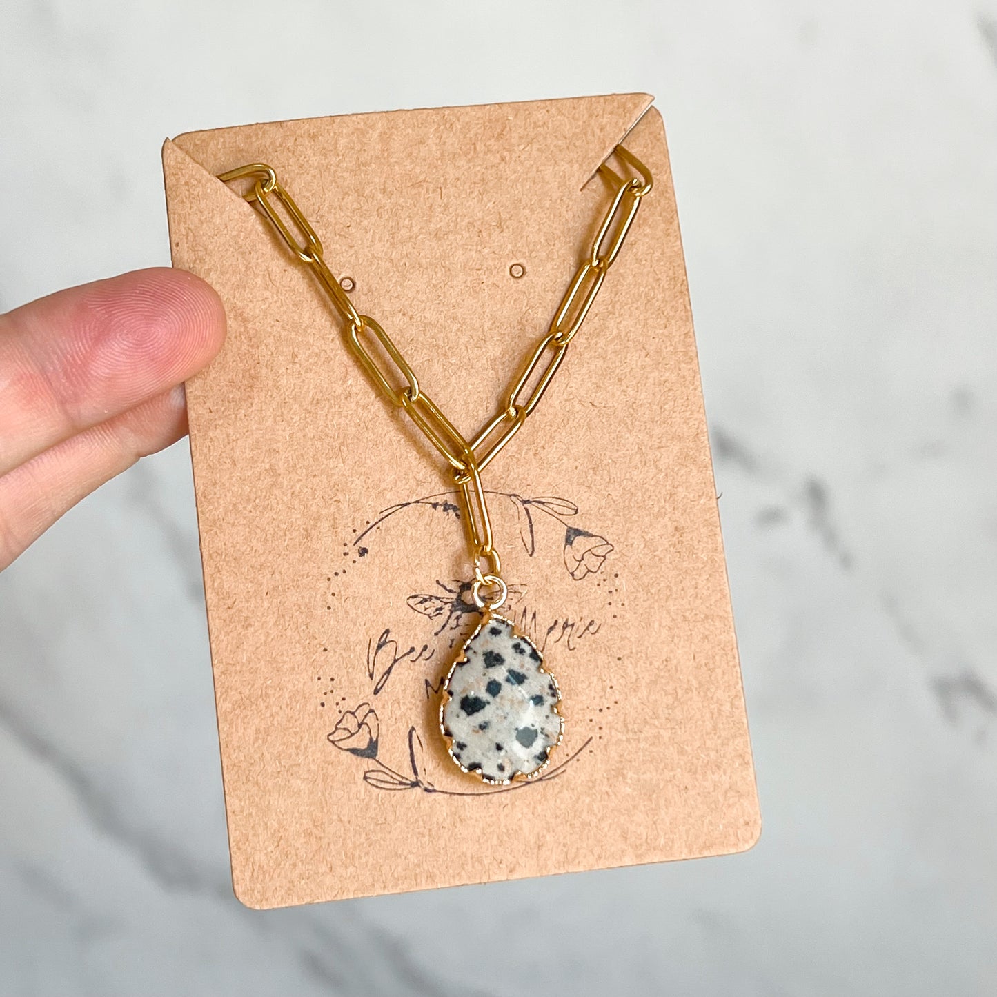 Spotted Stone Paperclip Necklace