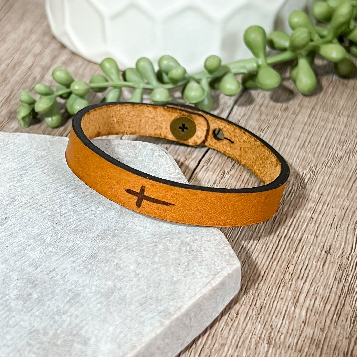 Thin Cross Leather Bracelet