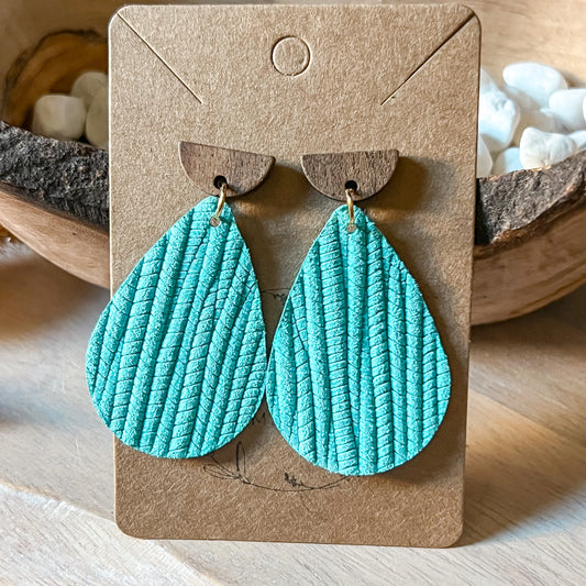 Turquoise Palm Leaf Teardrop Earrings