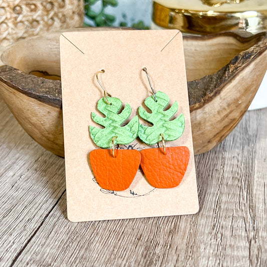 Potted Plant Leather Earrings