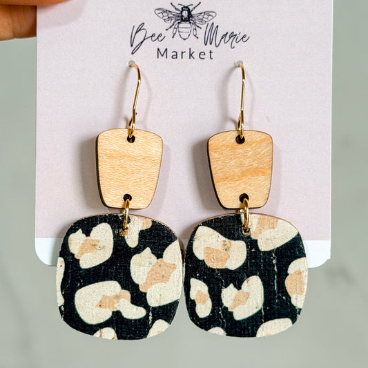 Black Animal Print Keystone Earrings