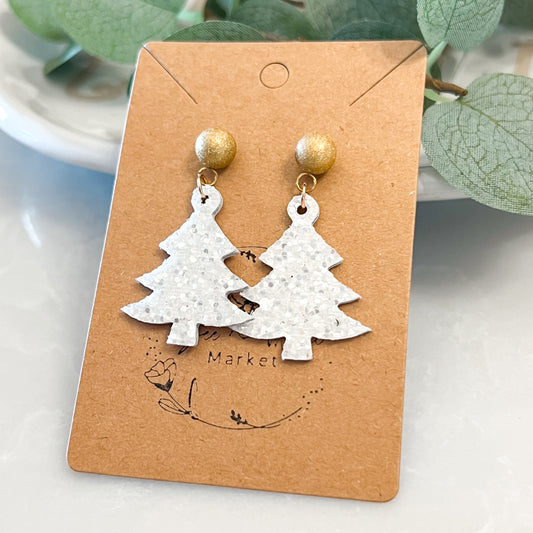 Have a Ball White Glitter Christmas Tree Earrings