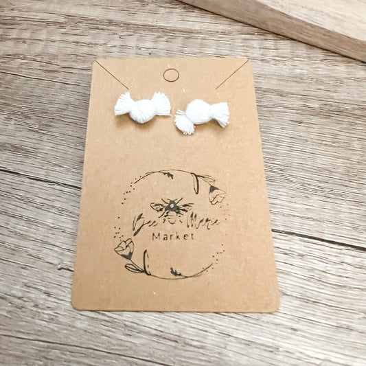 Fringe Knot Stud Earrings - White