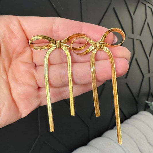 Slouchy Gold Bow Earrings