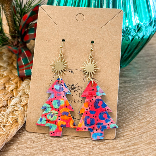 Hot Pink Animal Print & Star Christmas Trees