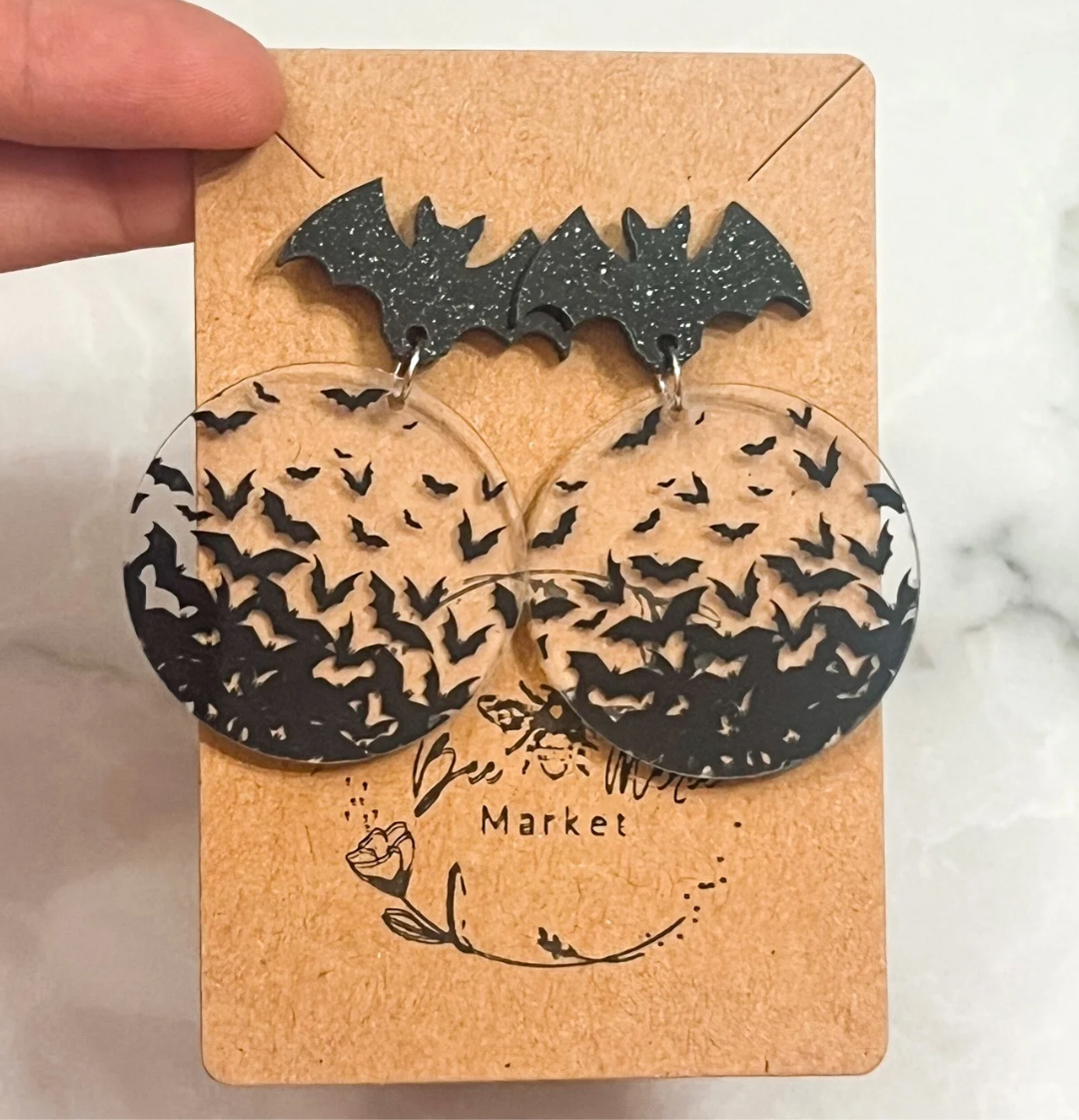 Glitter & Acrylic Bat Earrings