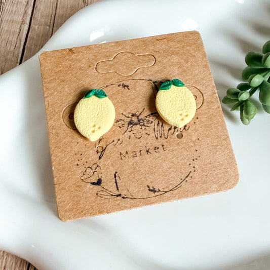 Handmade Clay Lemon Stud Earrings