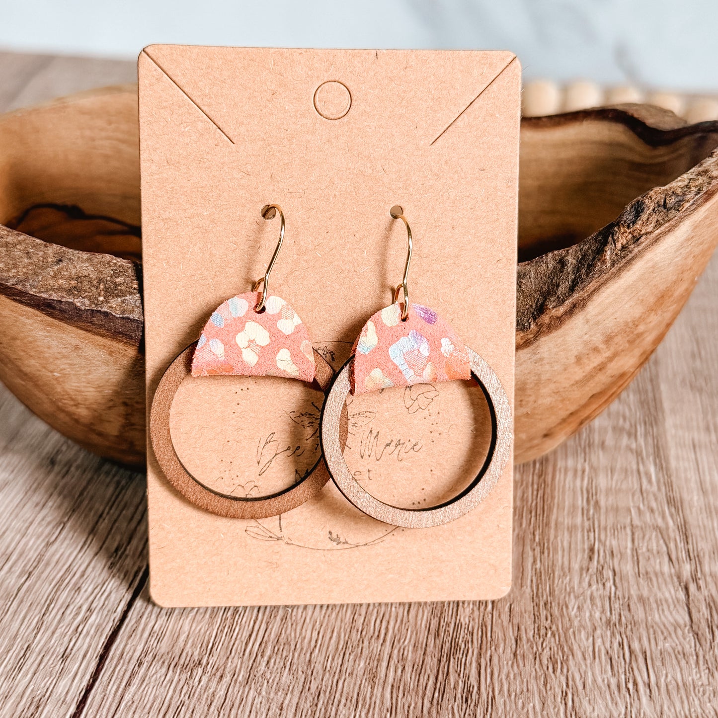 Peach Animal Print Wood Hoops
