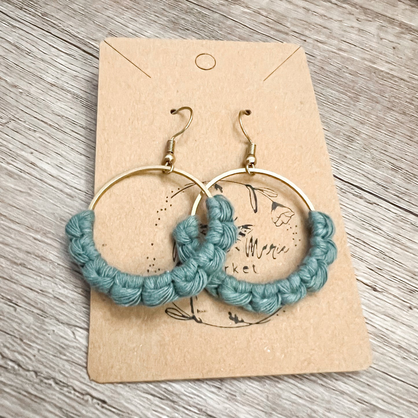 Macrame Hoop Earrings - Mint