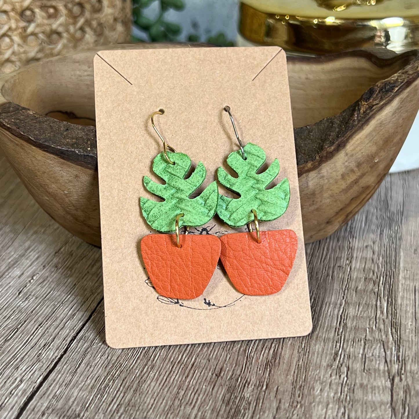 Potted Plant Leather Earrings