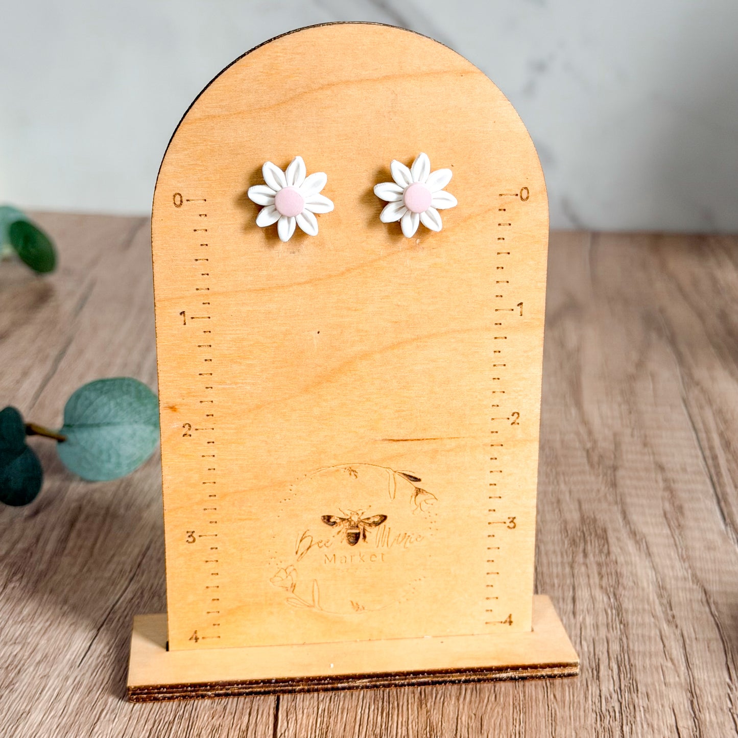 White & Pink Clay Daisy Studs