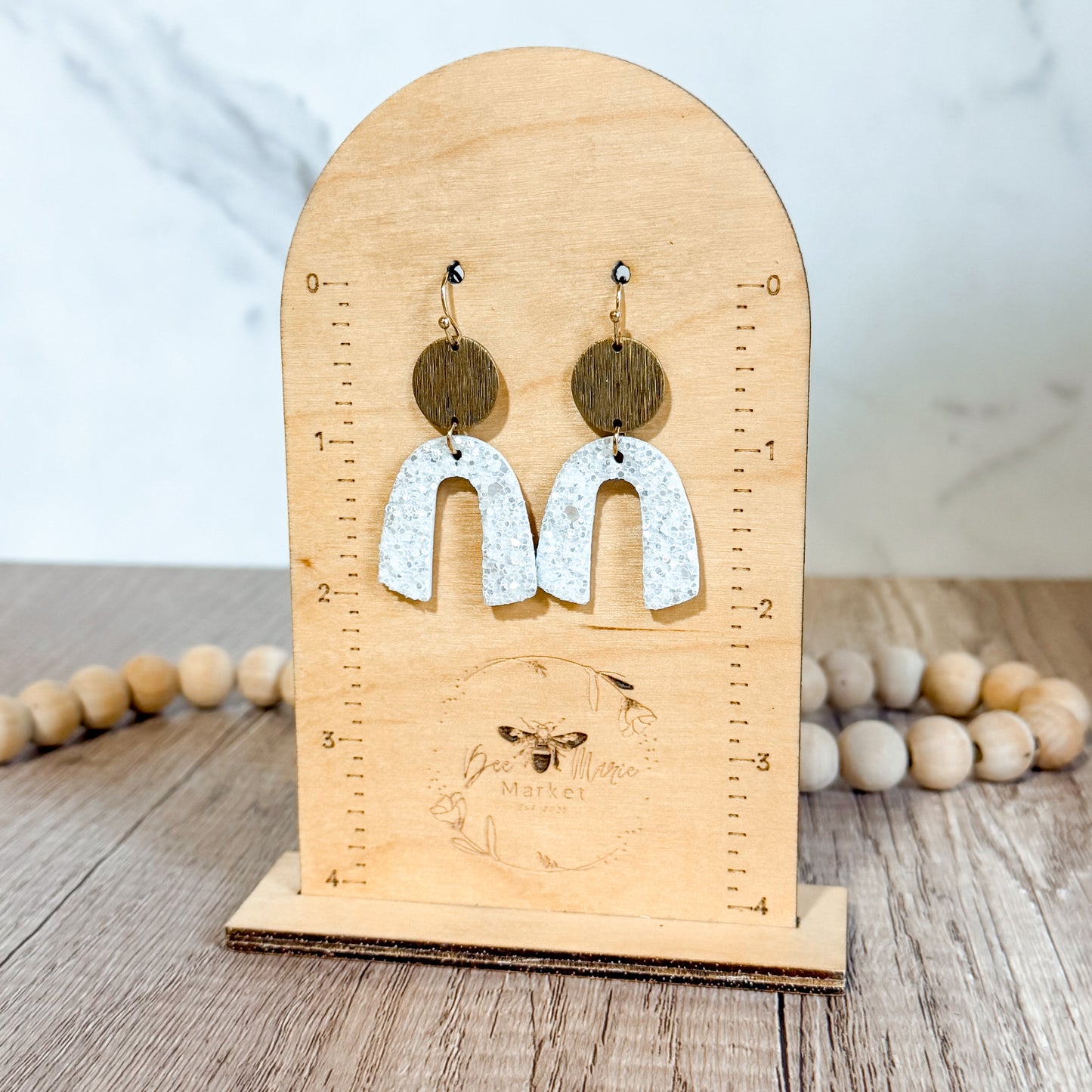 White Glitter Arch Earrings