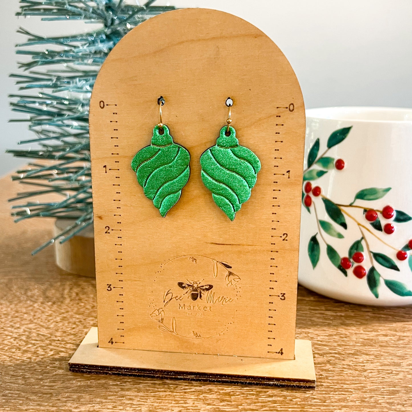 Green Swirl Embossed Ornament Earrings
