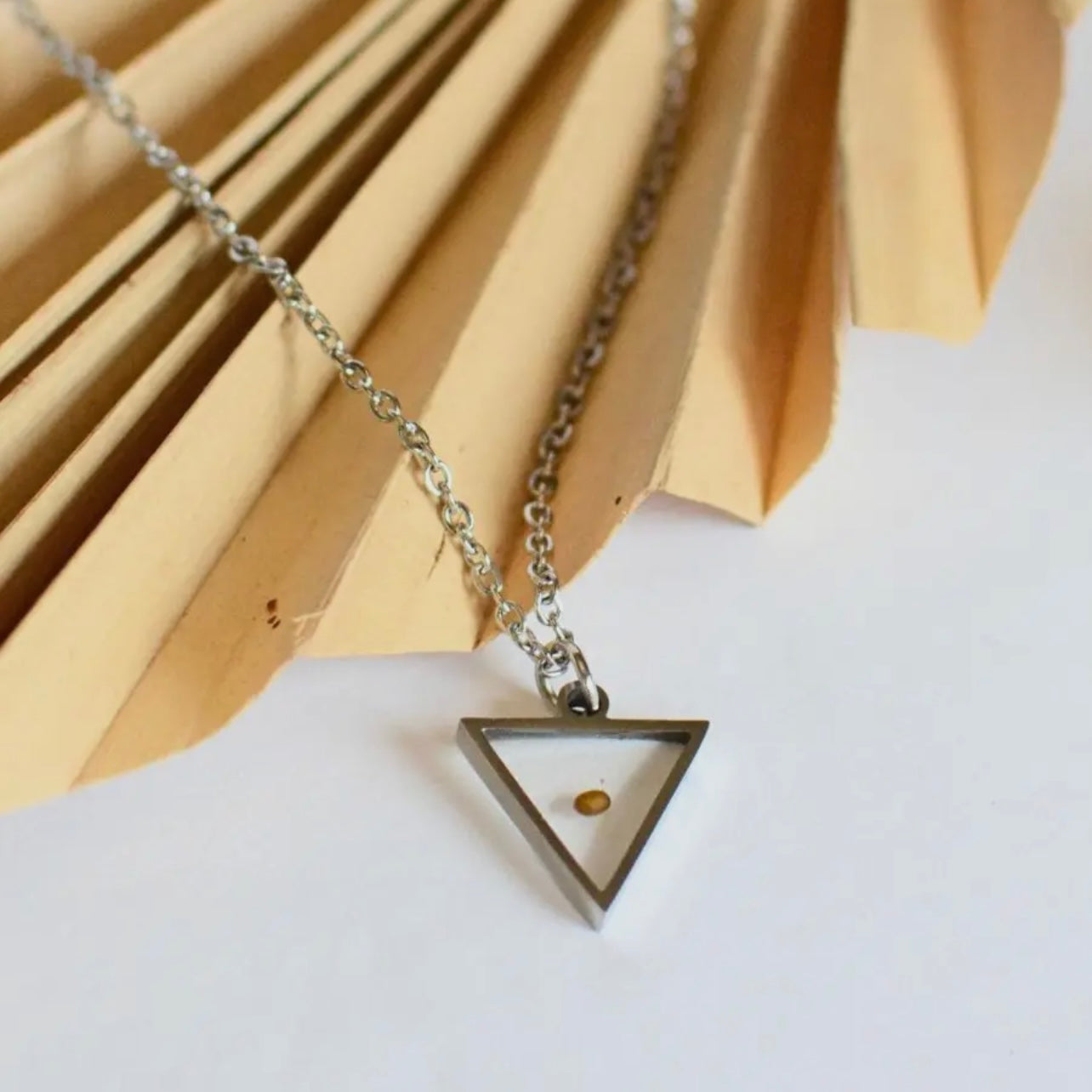 Silver Triangle Mustard Seed Pendant Necklace