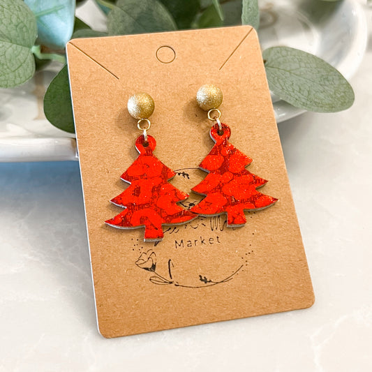 Have a Ball Red Leopard Christmas Tree Earrings