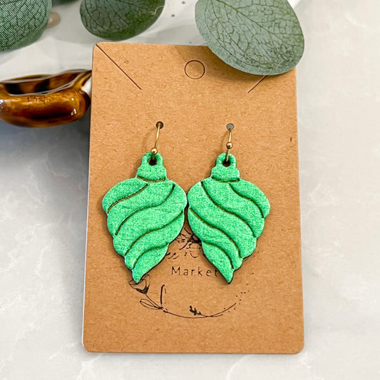 Green Swirl Embossed Ornament Earrings