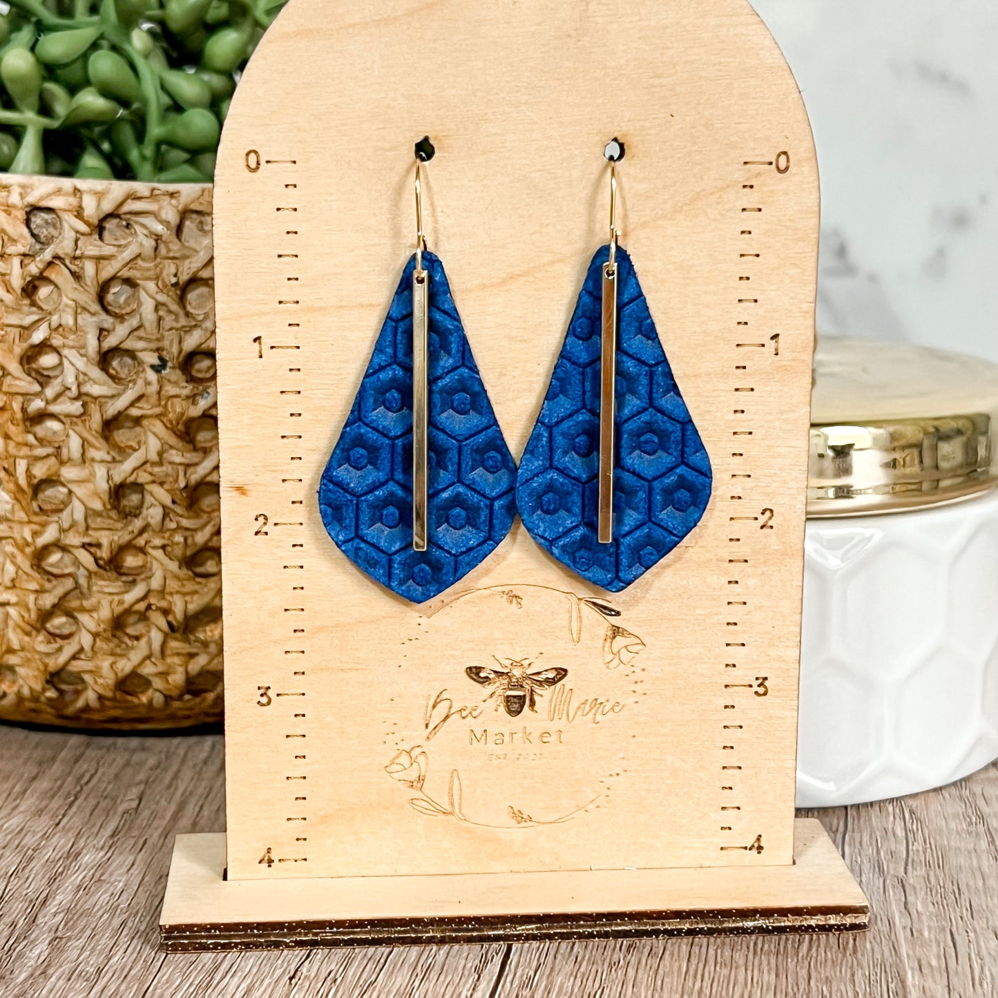 Navy Embossed Leather Teardrops