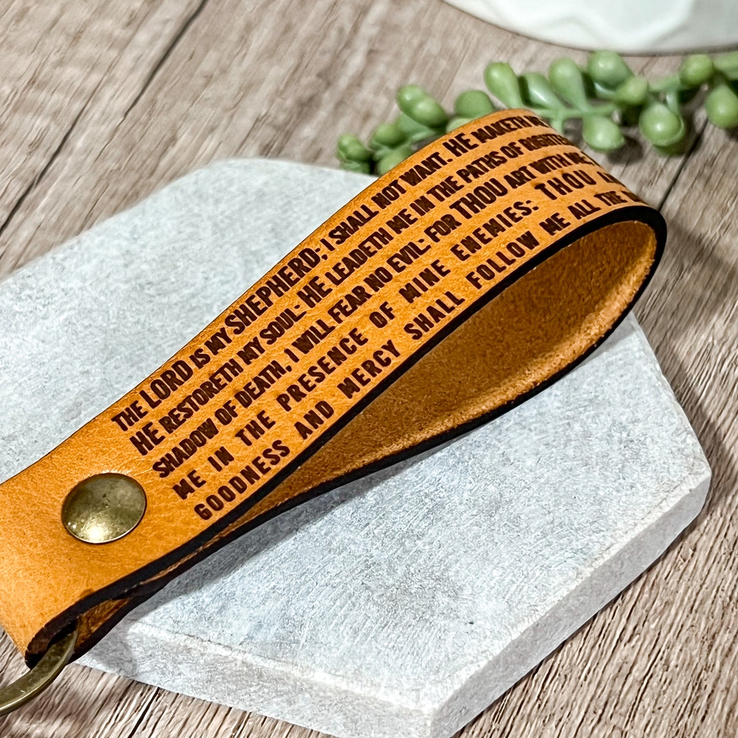 The Lord is My Shepherd - 23rd Psalm Leather Keychain