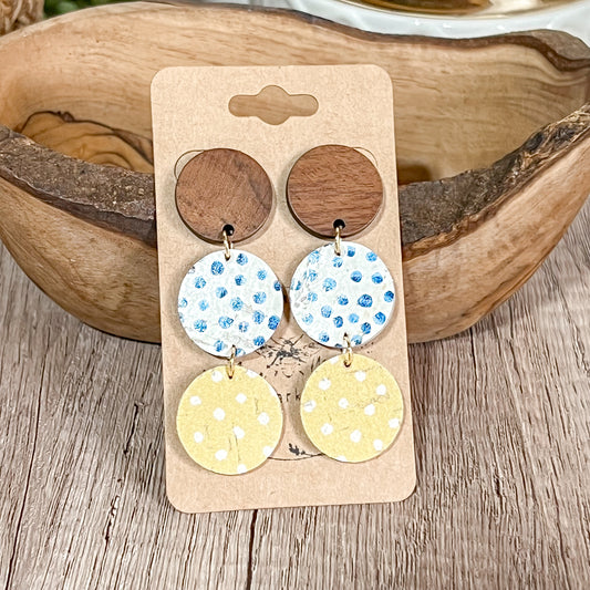 Yellow, White & Blue Polka Dot Tiered Drops