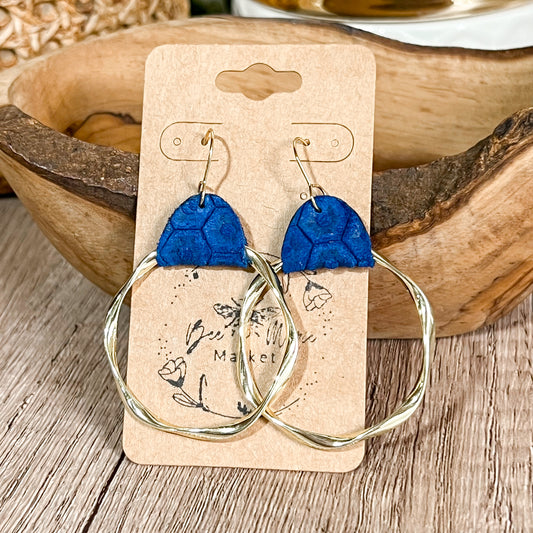 Blue Embossed Leather Twisted Hoops