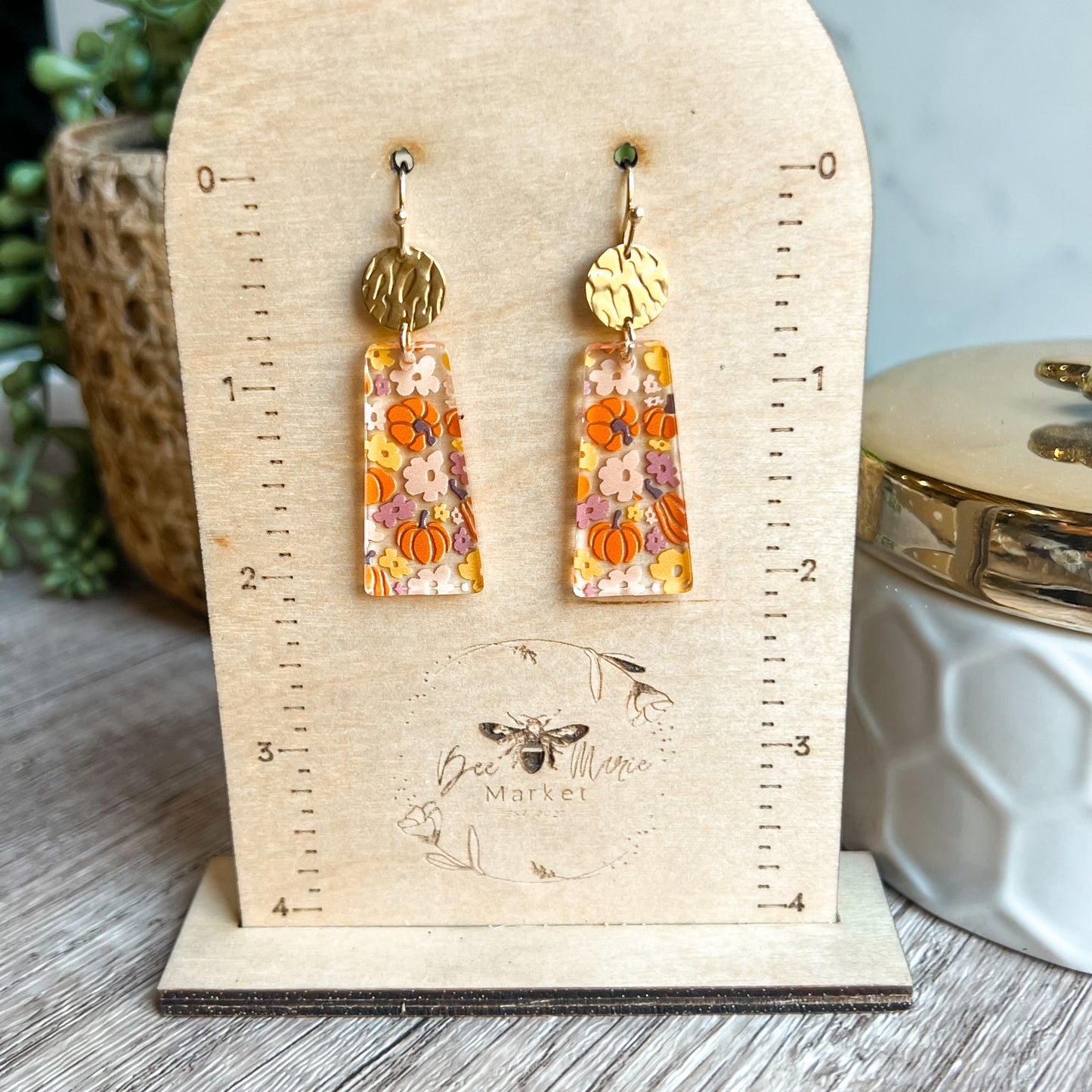 Pumpkin Floral Acrylic Drop Earrings