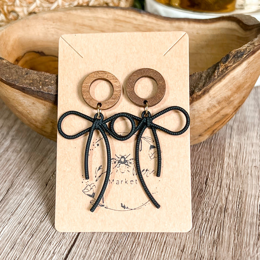 Cindy Black Bow Heart Earrings