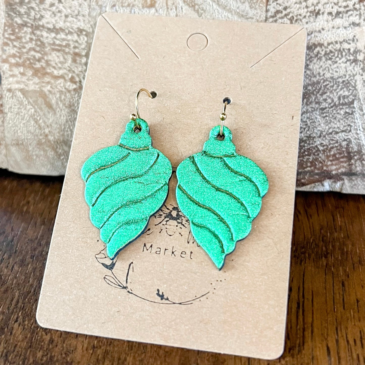 Green Swirl Embossed Ornament Earrings