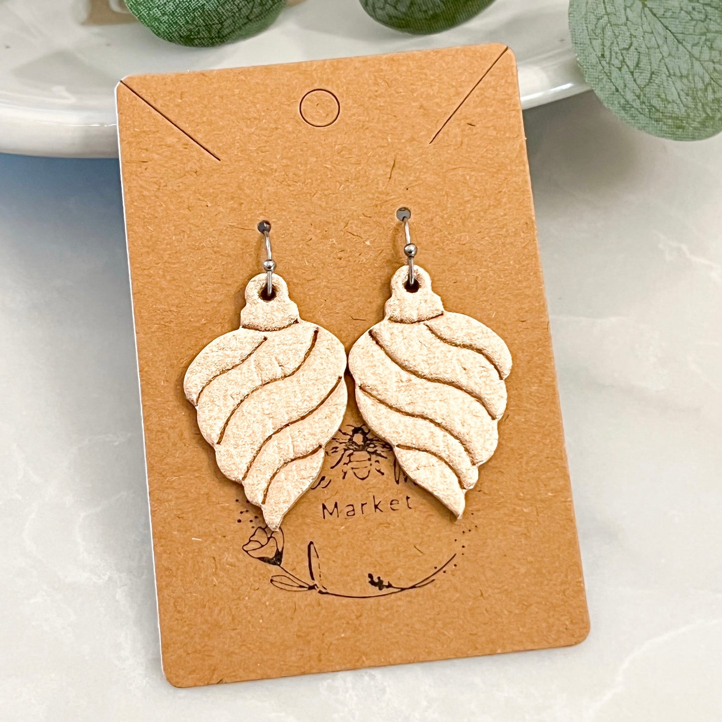 Rose Gold Swirl Embossed Ornament Earrings
